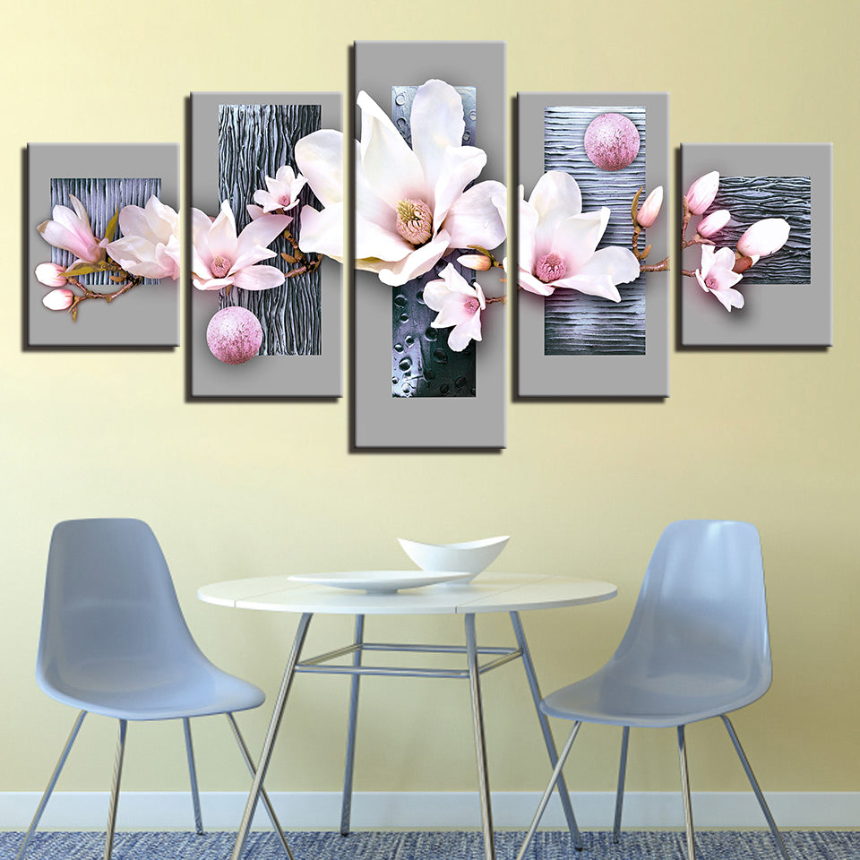 Graceful Baby Pink Magnolias 5 Piece - Canvas Wall Art Painting | Bowlift