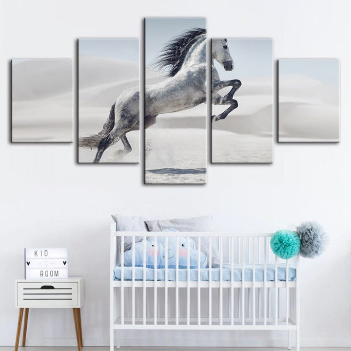5 Piece Jumping White Horse - Canvas Wall Art Painting | Bowlift