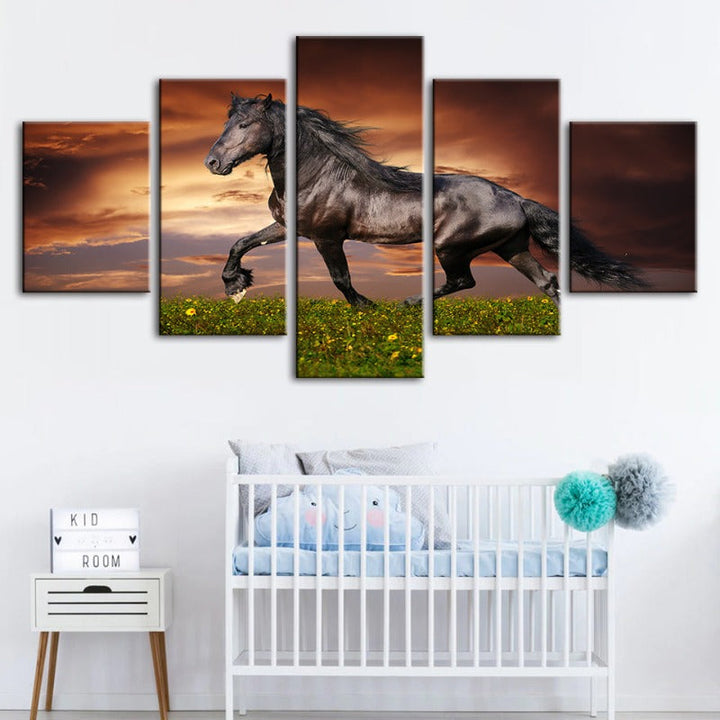 5 Piece Running Horses - Canvas Wall Art Painting | Bowlift