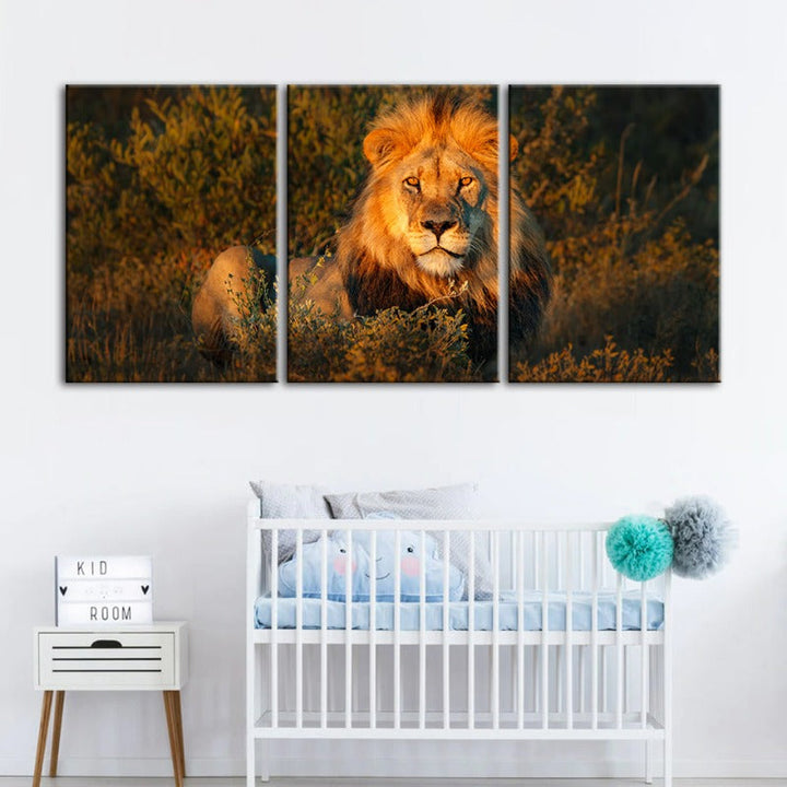 Divine Sunset Lion-Canvas Wall Art Painting 3 Pieces | Bowlift