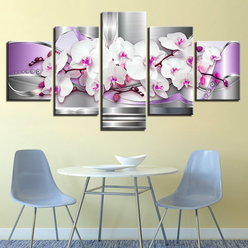 5 Piece Pink Hue White Flower - Canvas Wall Art Painting | Bowlift
