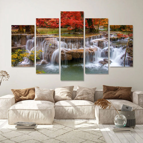 5 Piece Beautiful Waterfall Landscape - Canvas Wall Art Painting | Bowlift