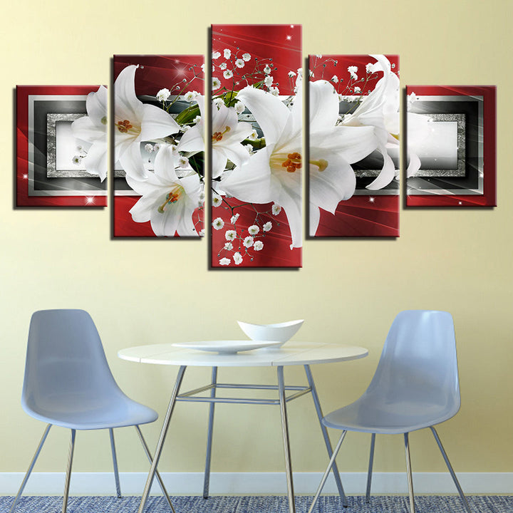 Dynamic White Lilies 5 Piece - Canvas Wall Art Painting | Bowlift