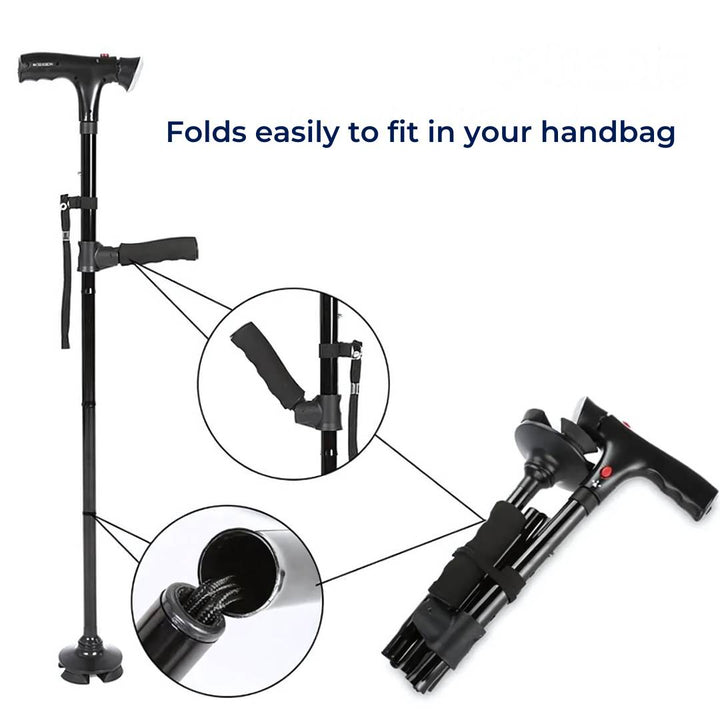 MobilityMate Folding Cane Collapsible Walking Stick | Telescopic Walking Stick - Lightweight Cane - for Seniors and Travellers Bowlift