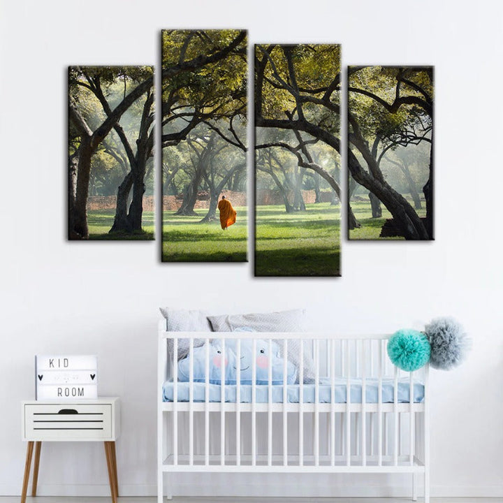 4 Piece Peaceful Monk Walking - Canvas Wall Art Painting | Bowlift