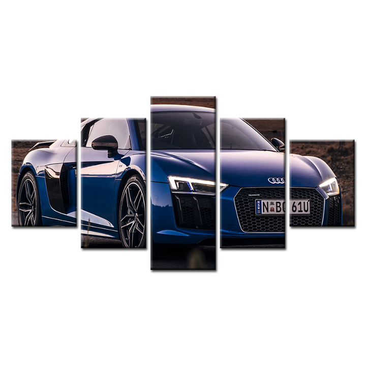5 Piece Close Up Blue Metallic Car - Canvas Wall Art Painting | Bowlift