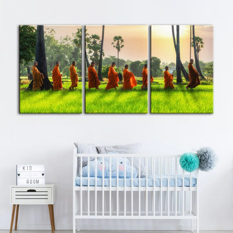 Relaxing Monks-Canvas Wall Art Painting 3 Pieces | Bowlift