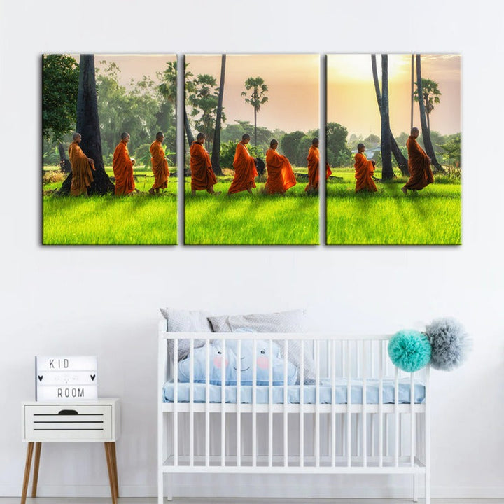 Relaxing Monks-Canvas Wall Art Painting 3 Pieces | Bowlift