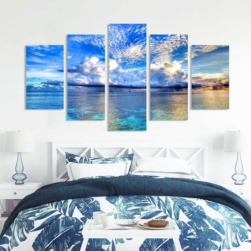 5 Piece Beautiful Blue Sea Landscape - Canvas Wall Art Painting | Bowlift