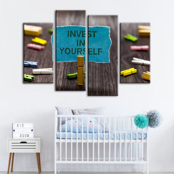 4 Piece Invest In Yourself - Canvas Wall Art Painting | Bowlift