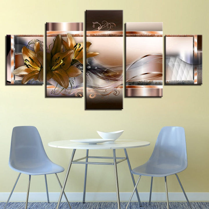 5 Piece Golden Flower - Canvas Wall Art Painting | Bowlift