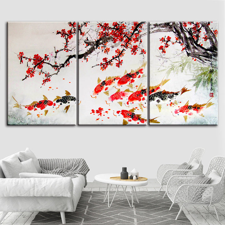 Red Koi 3 Piece - Canvas Wall Art Painting | Bowlift