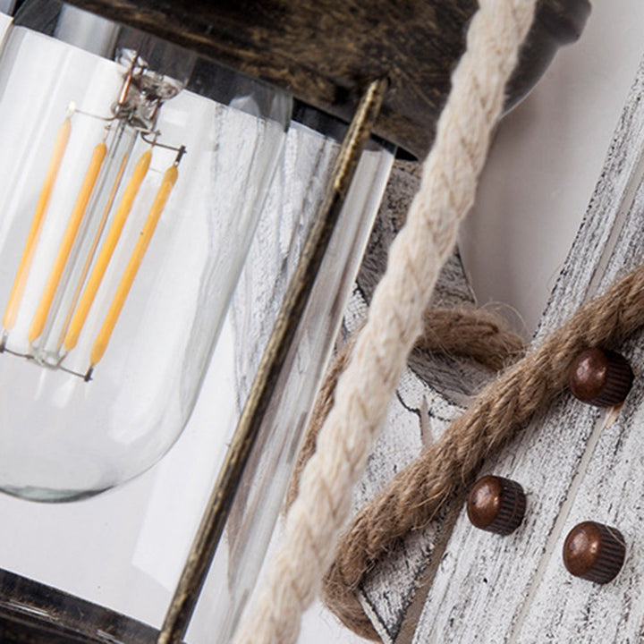 BowLift | Rustic Wood Anchor Wall Lamp with Lantern