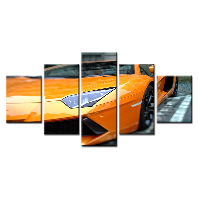 5 Piece Close Up Yellow Classic Car - Canvas Wall Art Painting | Bowlift