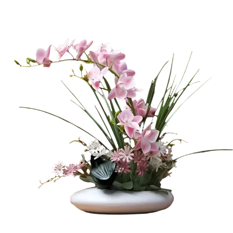 Lifelike flower arrangement in a modern vase Bowlift