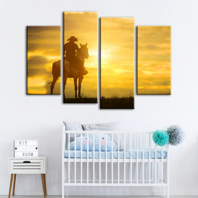 A Cowboy And His Steed-Canvas Wall Art Painting 4 Pieces | Bowlift