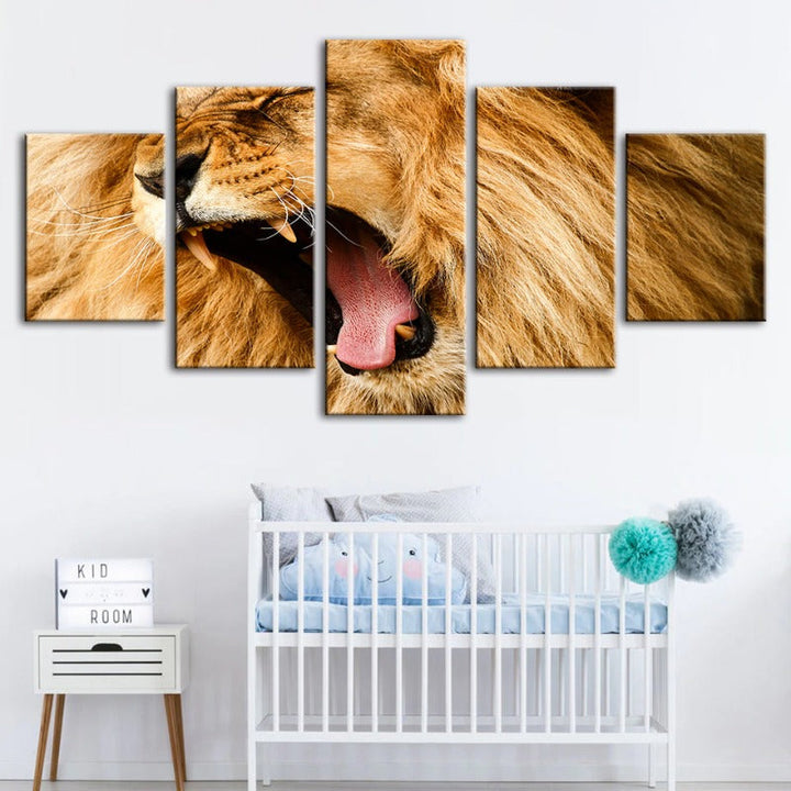 5 Piece Enraged Lion's Roar - Canvas Wall Art Painting | Bowlift
