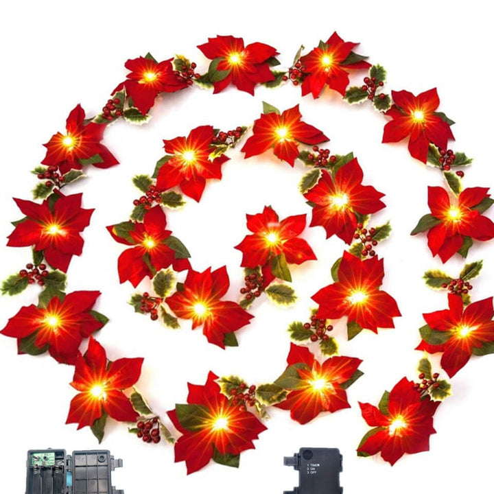 BowLift | Christmas Red Flower Fruit Faux Velvet Flower LED String Lights