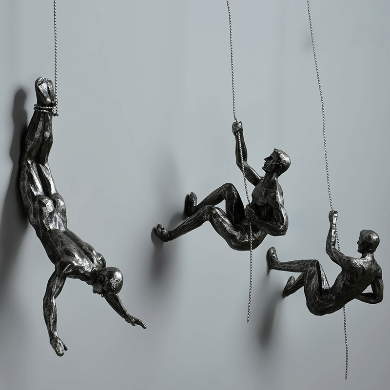 BowLift | Climbing Man Wall Sculpture Set – Modern Resin Art