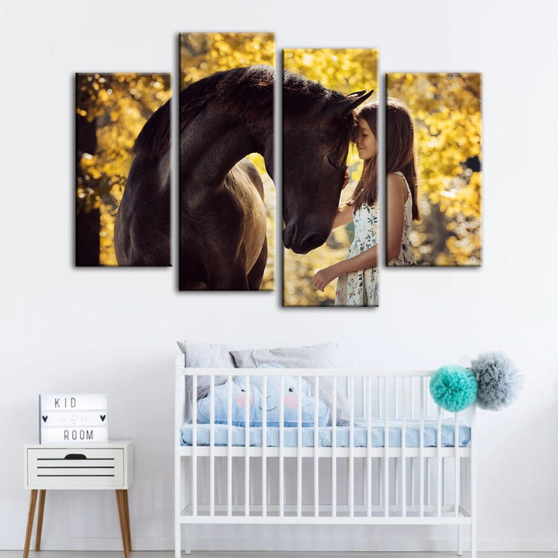 4 Piece Friendship Between a Girl and Horse - Canvas Wall Art Painting | Bowlift