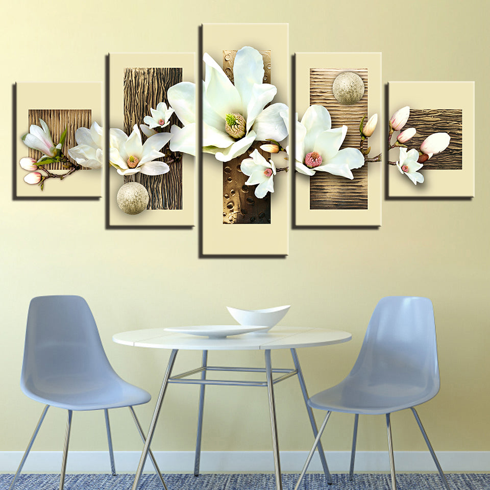 Textured Multicolored Magnolias 5 Piece - Canvas Wall Art Painting | Bowlift