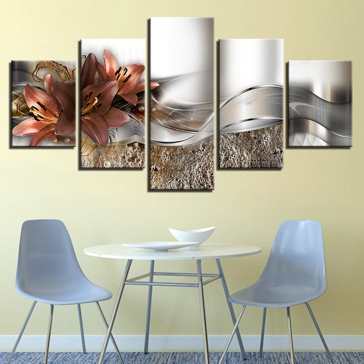 Timeless Peach Lilies 5 Piece - Canvas Wall Art Painting | Bowlift