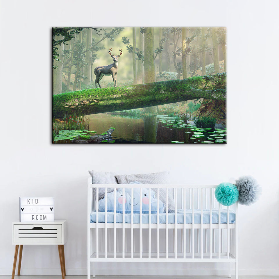 Enchanted Forest Deer - Canvas Wall Art Painting | Bowlift