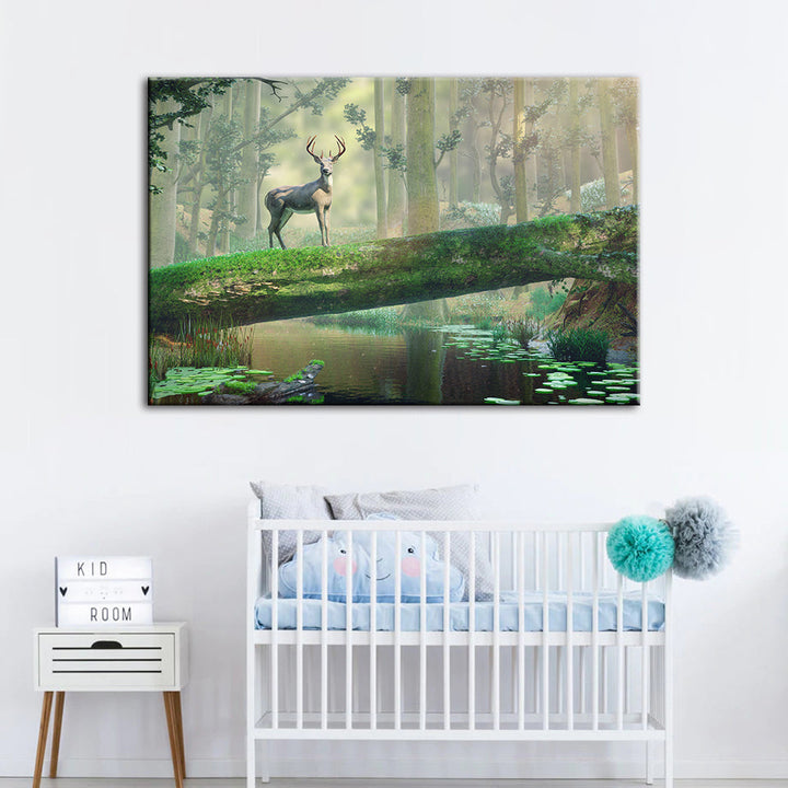 Enchanted Forest Deer - Canvas Wall Art Painting | Bowlift