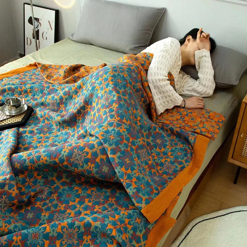 BowLift | Six-Layer Cotton Blanket with Orange-Blue Pattern