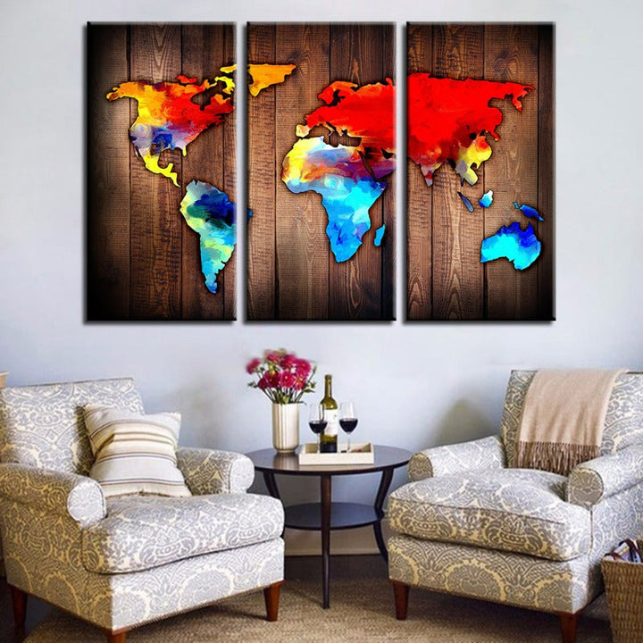 Beautiful Volcanic World Map-Canvas Wall Art Painting 3 Pieces | Bowlift
