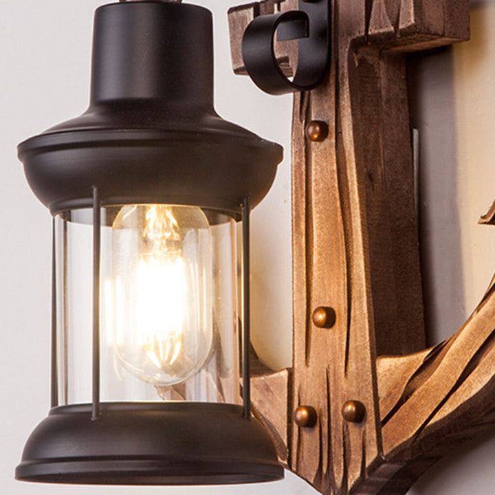 Rustic wood anchor wall lamp with lantern Bowlift