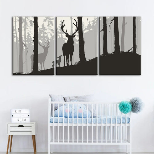Silhouette Deer Family-Canvas Wall Art Painting 3 Pieces | Bowlift
