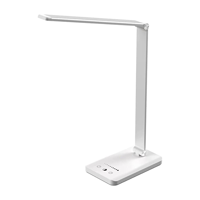 BowLift | LED desk lamp with USB charging port, dimmable eye-friendly reading lamp for home, with 5 brightness levels & 3 light modes, touch control, auto timer (Black)