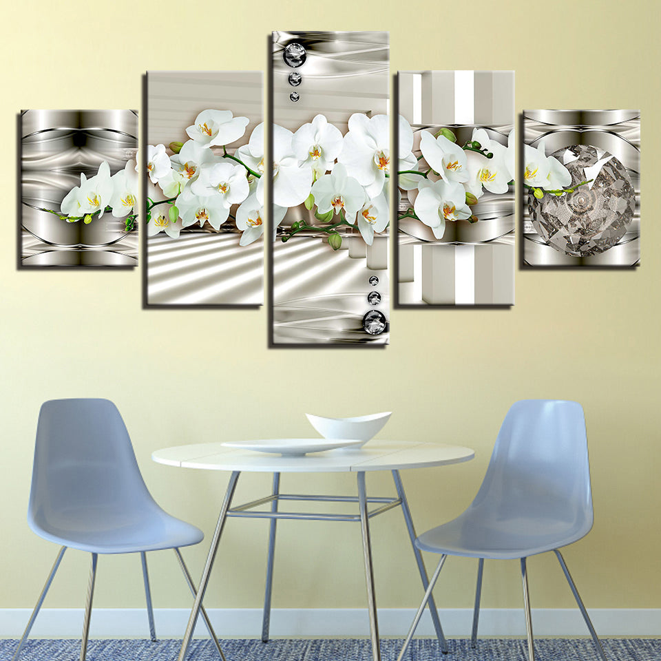 Modern White Orchids 5 Piece - Canvas Wall Art Painting | Bowlift