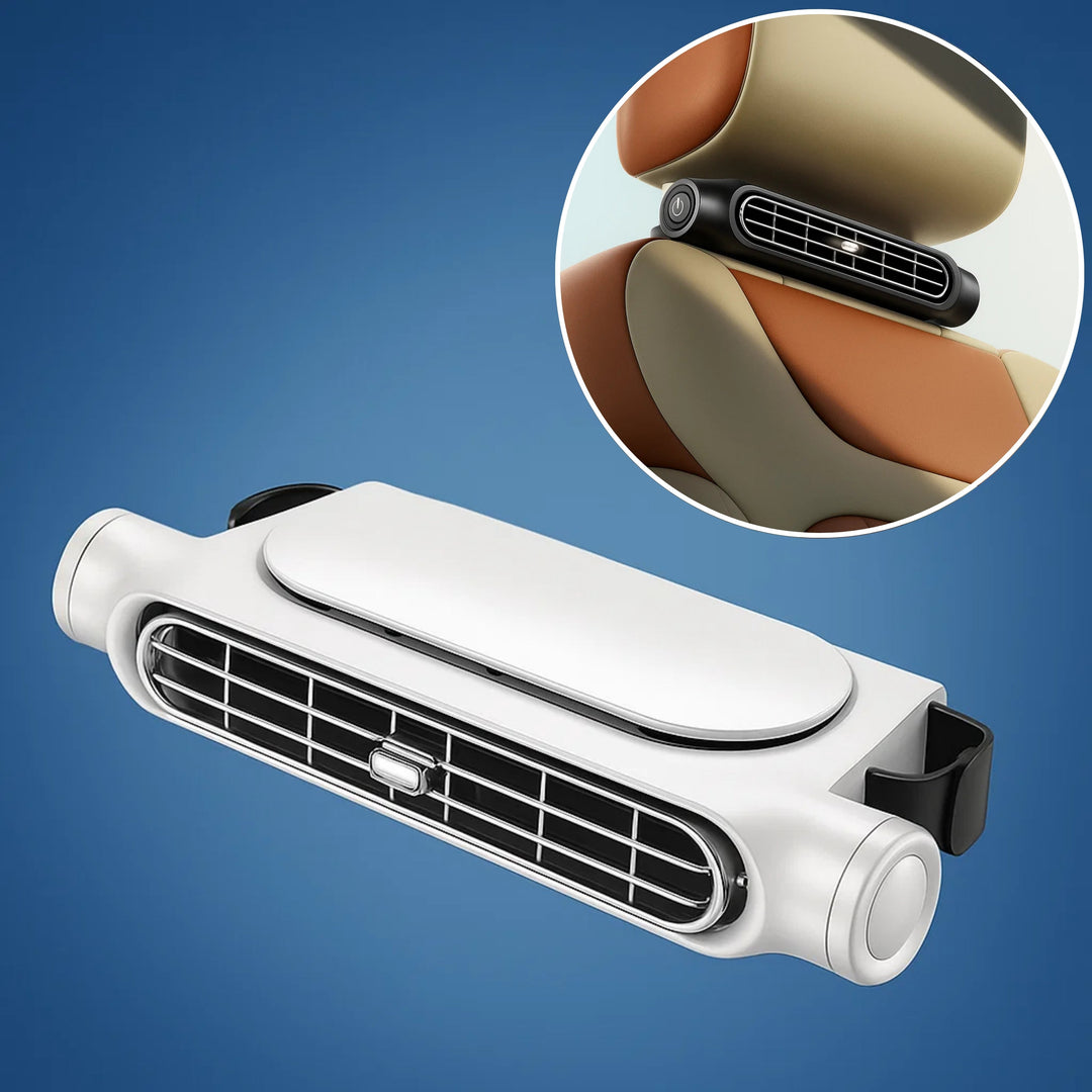CoolDrive | USB Car Seat Cooling Fan – Adjustable 3‑Speed – Quiet USB‑Powered – Velcro Headrest Clip for Drivers Passengers Pets Bowlift