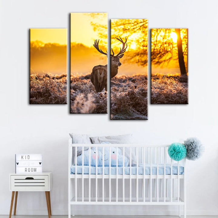 4 Piece Winter Deer at Dawn - Canvas Wall Art Painting | Bowlift
