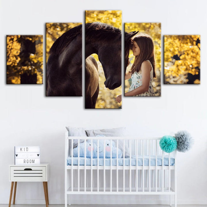 5 Piece Friendship Between Girl & Horse - Canvas Wall Art Painting | Bowlift