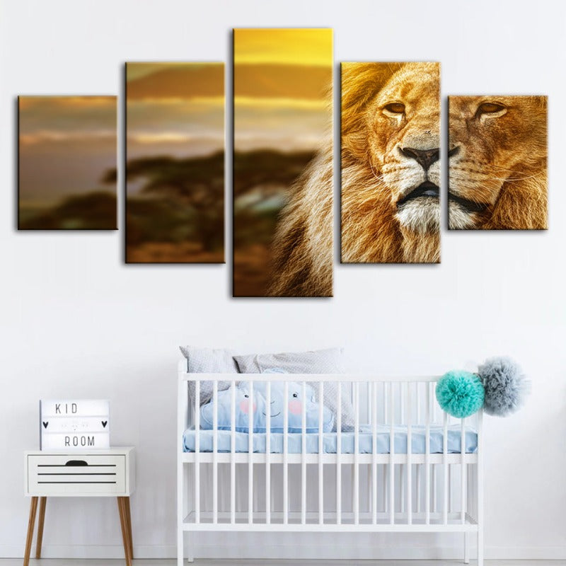 5 Piece Unamused Lion - Canvas Wall Art Painting | Bowlift