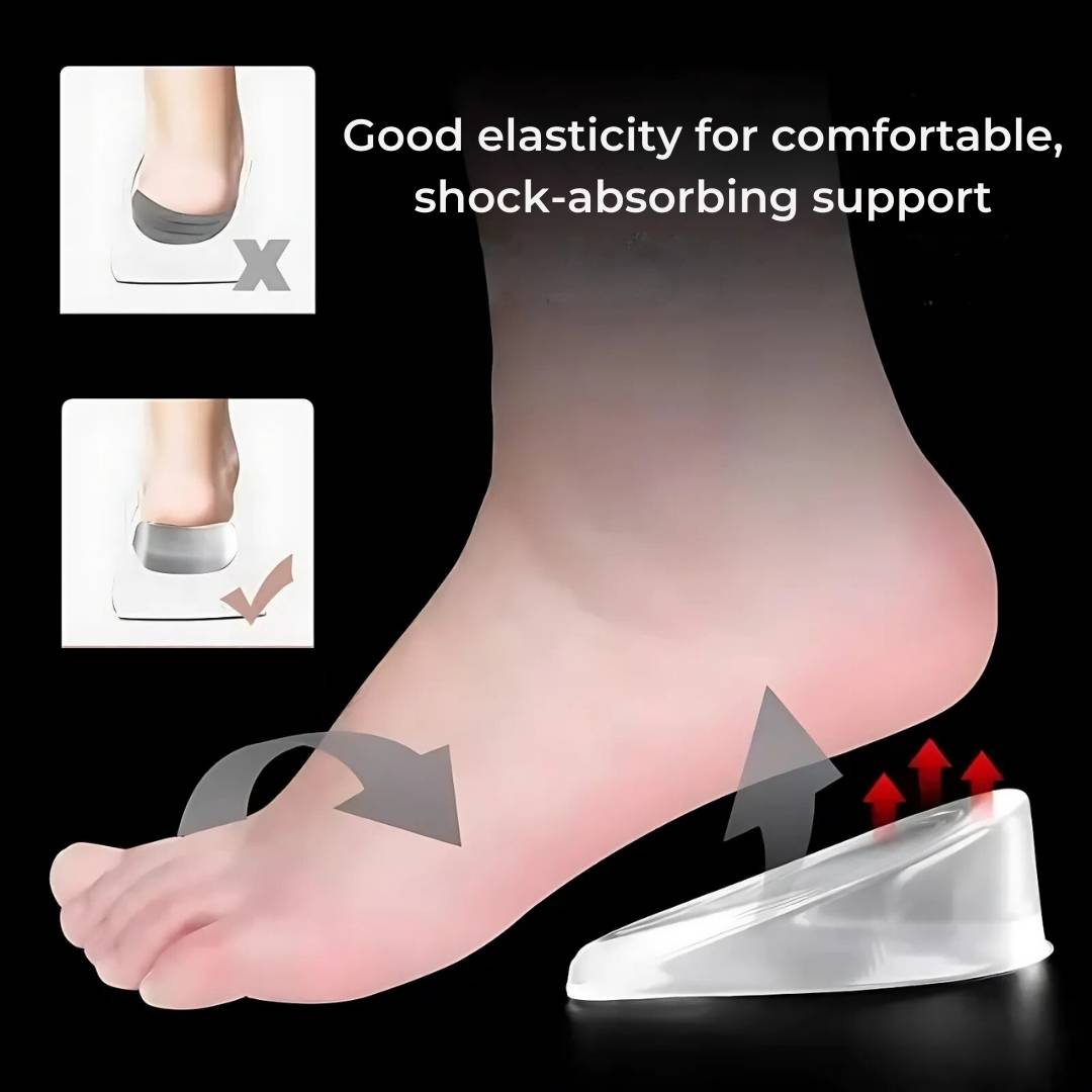 LiftComfort Silicone Gel Heel Lifting Inserts | Height Increase - Pain Relief for Plantar Fasciitis - Shock Absorption - Better Posture Bowlift