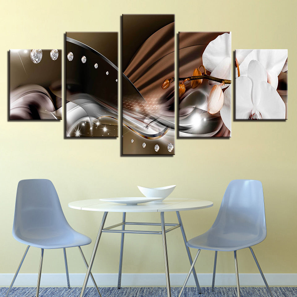 White Orchids & Caffeine Aesthetic 5 Piece - Canvas Wall Art Painting | Bowlift