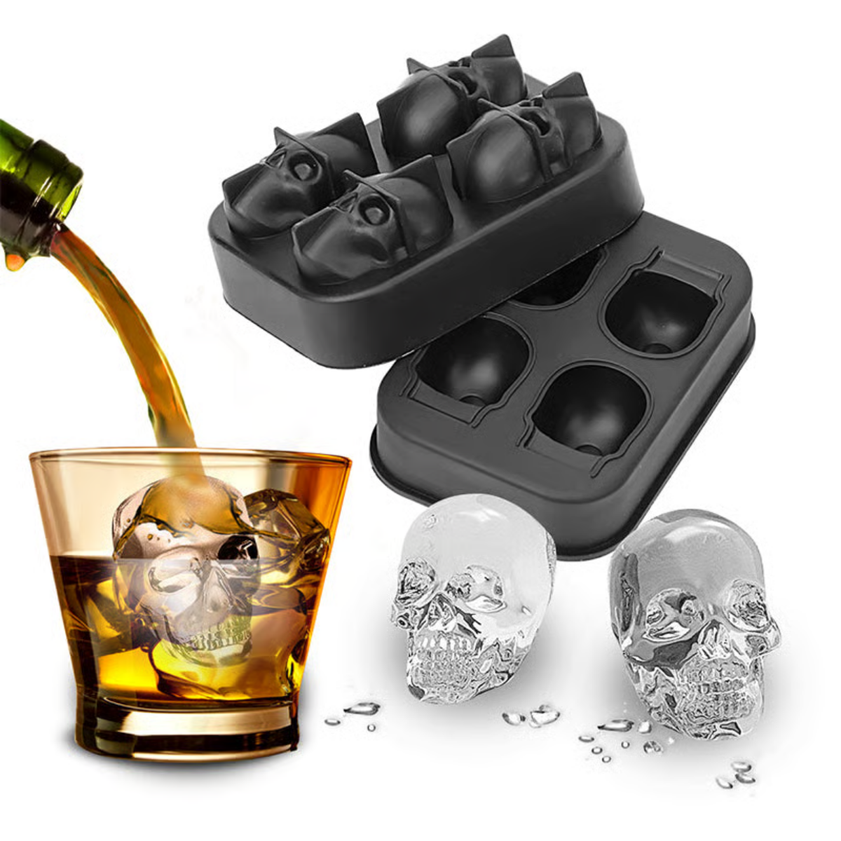 BowLift | Halloween Skull Ice Mold | 3D Silicone Tray | Food-Grade, Heat-Resistant & Dishwasher Safe