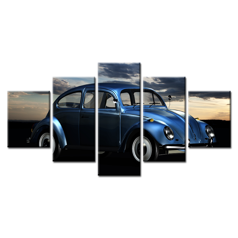 5 Piece Dark Blue Old Vintage Car - Canvas Wall Art Painting | Bowlift