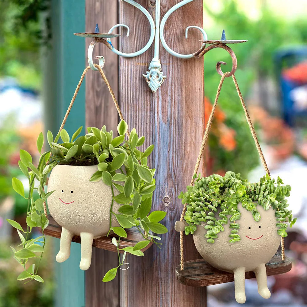 Swinging Face Planter Flower Pot - Resin Head Flower Pot for Indoor/Outdoor Plants Bowlift