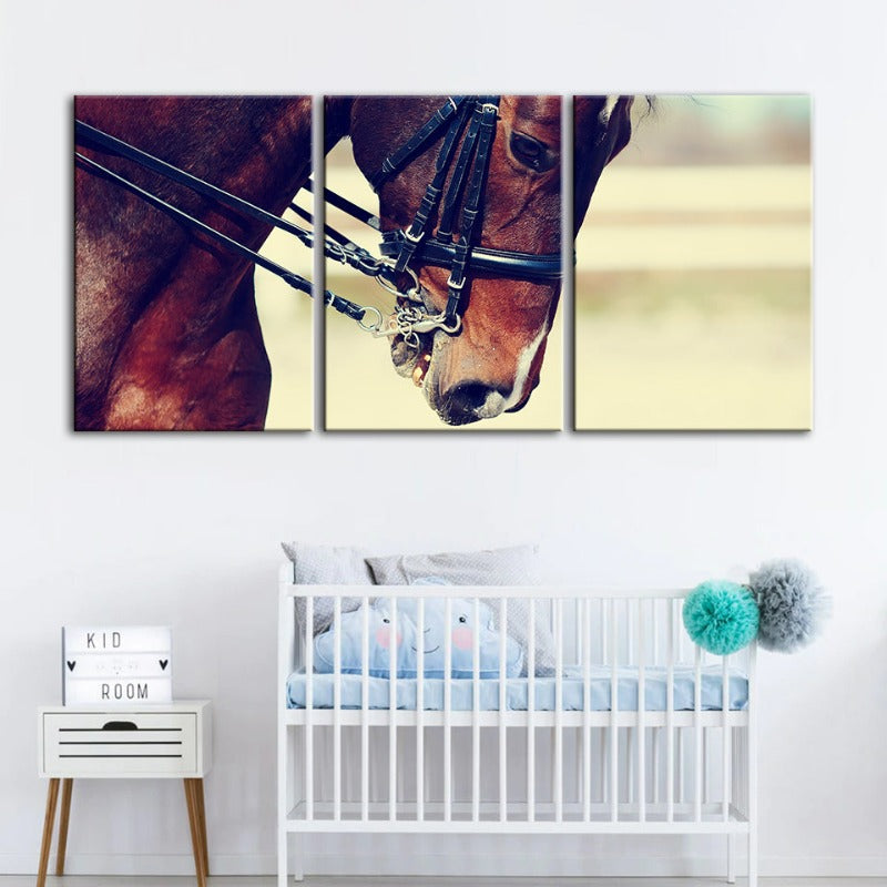 Graceful Haltered Horse-Canvas Wall Art Painting 3 Pieces | Bowlift