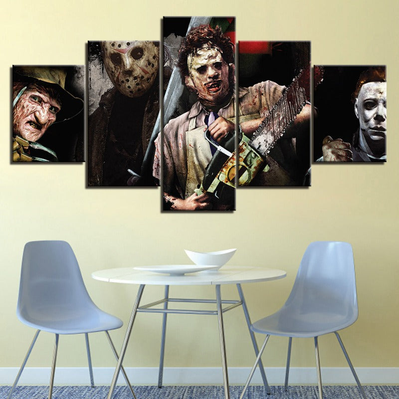 5 Piece Iconic Monster And Killers - Canvas Wall Art Painting | Bowlift