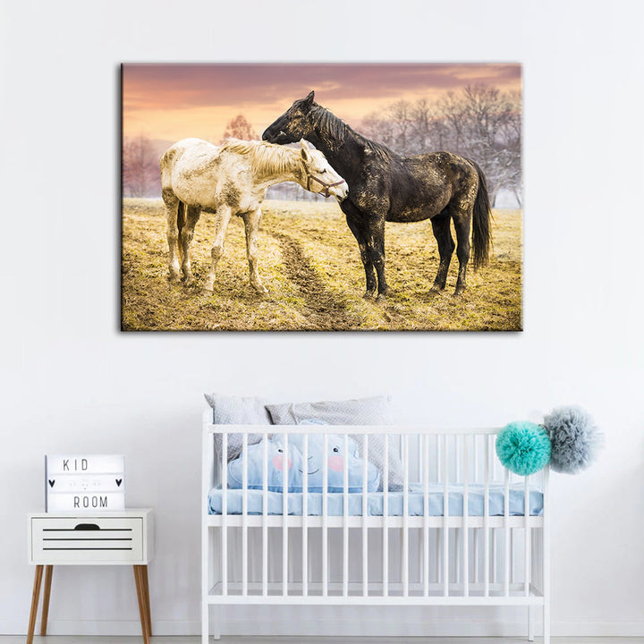 Black & White Horses - Canvas Wall Art Painting | Bowlift