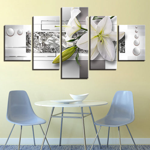 Silver White Lilies 5 Piece - Canvas Wall Art Painting | Bowlift