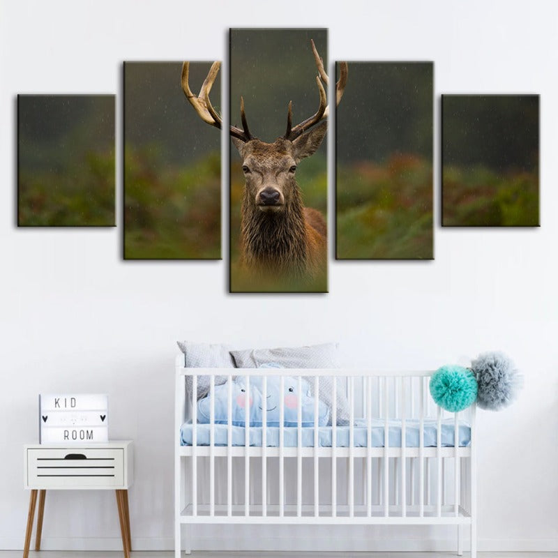 5 Piece Curios Deer Amongst Ferns - Canvas Wall Art Painting | Bowlift