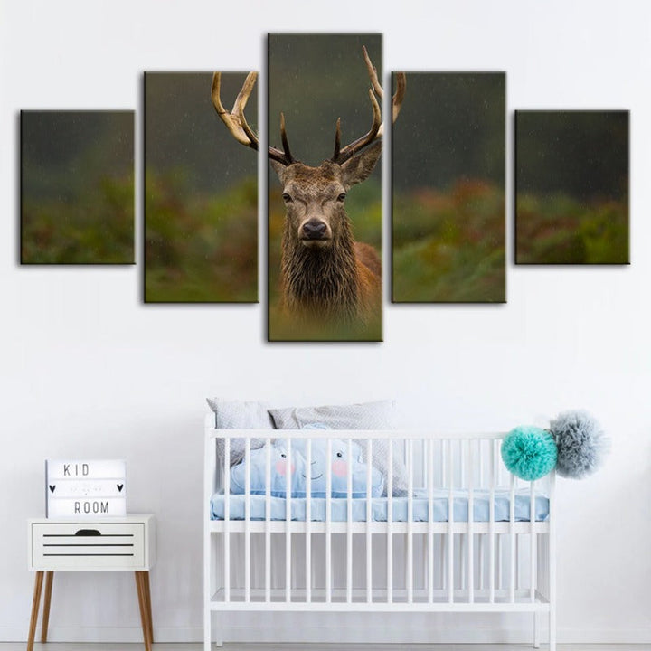 5 Piece Curios Deer Amongst Ferns - Canvas Wall Art Painting | Bowlift