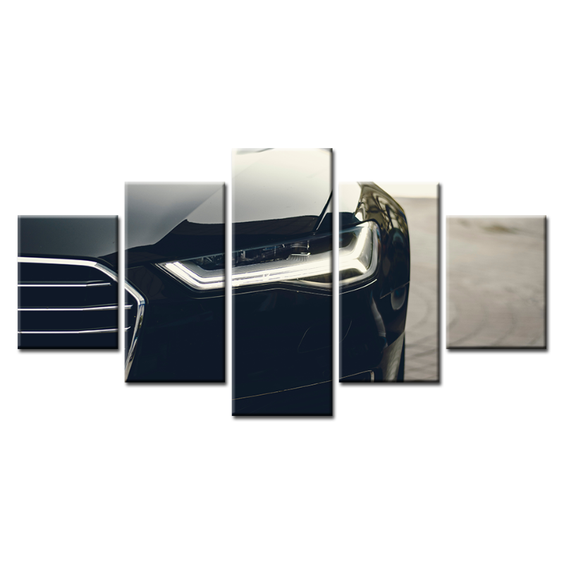 5 Piece Headlight Close Up Black Car - Canvas Wall Art Painting | Bowlift